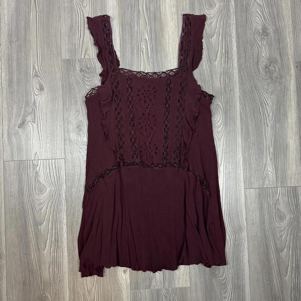 Wishlist‎ Apparel Burgundy Mini Dress with Crochet Details